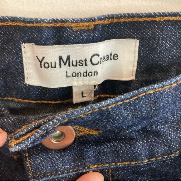 YOU MUST CREATE LONDON Sz L YMC Super Wide Leg Dark Wash Denim Jeans - Picture 5 of 11